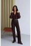 Women's Brown High Waist Flock Printed Wide Leg Jean Trousers - 3