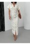 Women's Naturel Maxi Shirt Collar Buttoned Hidden Zipper Pocket Detailed Dress