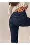 Women's Dark Blue Skinny Cut Narrow Leg Navy Blue Denim Jean Trousers High Waist - 6