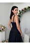 Women's Black Midi Dress Square Collar Lace Strap Layered Skirt Poplin Textured - 7