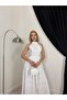 Women's White Halter Neck Floral Embroidered Flared Midi Dress - 4