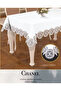 Gardenia linen single tablecloth 160x220 cm lace-edged dining table cover chanel style cream-cream