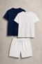 Men's Linen White Shorts & Navy-White Basic Cotton 2-Piece T-Shirt Set – Premium Comfortable Fit 3-Piece Summer Set