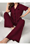 Burgundy Cherry Embroidery Shirt and Pyjama Set