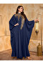 Navy Blue Sequin Yoke High Neck Maxi Kaftan - 2