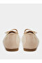 Beige Bow Detail Suede Ballerina Flats - 4