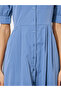 Blue Lapel Collar Short Puff Sleeves Shirt Maxi Dress - 5