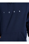 Navy Blue Oversized Text Print Fleece Hoodie - 4