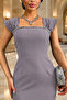 Gray Stone Detail Thick Strap Square Neck Slit Crepe Fabric Dress - 2