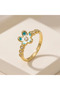 Blue and White Flower Patterned Stone Women's Ring - 4