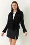 Women's Collar and Sleeve Tassel Knitwear Black Cardigan - 4