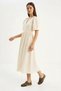 Women's Double-Breasted Balloon Sleeve Long Muslin Beige Dress - 4