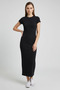 Women's Ribbed Knitted Black Dress - 5