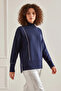 Women's Turtleneck Geometric Patterned Knitwear Navy Blue Sweater - 3