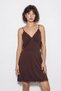 Women's Lace Detailed Rope Strap Side Tie Mini Bitter Brown Nightgown Dress