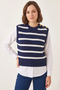 Women's Shirt Collar Sleeve Detailed Knitwear Sweater Navy Blue White - 2