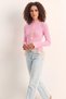 Women's Lace Detailed Half Turtleneck Buttoned Ribbed Knitwear Pink Cardigan - 3