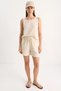 Women's Thick Strap Blouse with Elastic Waist and Pocket Detail Shorts Muslin Beige Set
