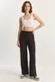 Women's Wide Leg Crinkle Knitted Black Trousers - 8