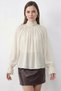 Women's Stand Collar Cape Cut Princess Sleeve Chiffon Cream Blouse
