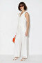 Women's V-Neck Buttoned Vest Wide Leg White Suit - 4
