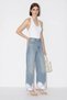 Women's Stone Embellished Lace Wide Leg Denim Blue Trousers - 2