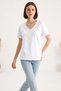 Women's Deep V-Neck Comfort Fit Cotton White T-Shirt - 3