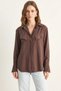 Women's Padded Cross-Collar Detailed Asymmetrical Wide Cuff Modal Bitter Brown Shirt