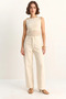 Women's Vintage Washed Baggy Cut Comfortable Fit Denim Cream Trousers