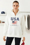 Women's Usa Printed Stand Collar White Sweatshirt - 4
