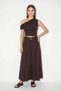 Women's High Waist Belted Pleated Detailed Wide Leg Bitter Brown Skirt Trousers - 5