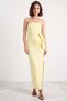 Women's Strapless Maxi Yellow Dress with Floral Accessories and Slit Detail - 6