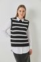 Women's Shirt Sleeve Detailed Knitwear Sweater Black White - 5