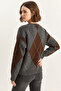 Women's Buttoned Diamond Patterned Basic Knitwear Anthracite Brown Sweater - 8
