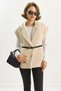 Women's Faux Fur Textured Belted Pocket Detailed Lined Beige Vest