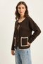 Women's Front Tie Pocket Detailed Knitwear Bitter Brown Cardigan - 2