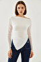 Women's Tulle Detailed Asymmetrical Cut White Blouse