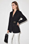 Women's Garni Sleeve Detailed Belted Blazer Black Jacket - 2