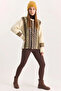 Women's Ethnic Patterned Oversize Crew Neck Knitwear Cream Sweater - 6