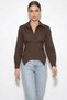 Women's Side Lace Detailed Waist-Fitted Poplin Bitter Brown Shirt - 3