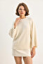 Women's Bearded Oversize Soft Bat Sleeve Knitwear Ecru Sweater - 5