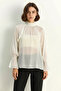Women's Ruffle Detailed High Neck Shiny Chiffon Ecru Blouse - 7