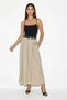 Women's Belt Detailed Flared Cut Long Beige Skirt - 4