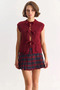 Women's Front Tie Pocket Detailed Knitwear Burgundy Vest - 7