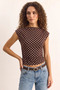 Women's Degaje Collar Polka Dot Lycra Brown Beige Blouse with Side Gathered Detail - 2