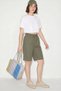 Women's Elastic Waist Tie Pocket Detailed Cotton Linen Green Shorts - 4