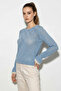 Women's Openwork Crew Neck Flounce Sleeves Lightweight Flowy Knitwear Baby Blue Sweater - 2