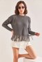 Women's Knitwear Sweater with Tassels at the Hem in Gray - 6