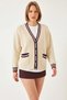 Women's Striped Thessaloniki Knitted Ecru Cardigan - 3