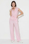 Women's Zippered Double Pocket Adjustable Vest with Elastic Waist Pink Set - 5